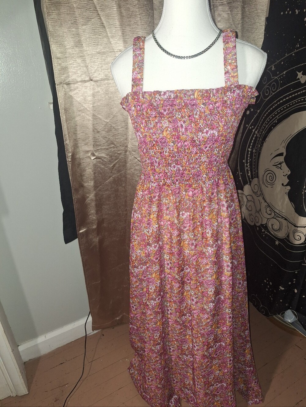 NWT THE DROP SZ S MAXI Smocked Floral Sundress in Pink and Yellow - Women